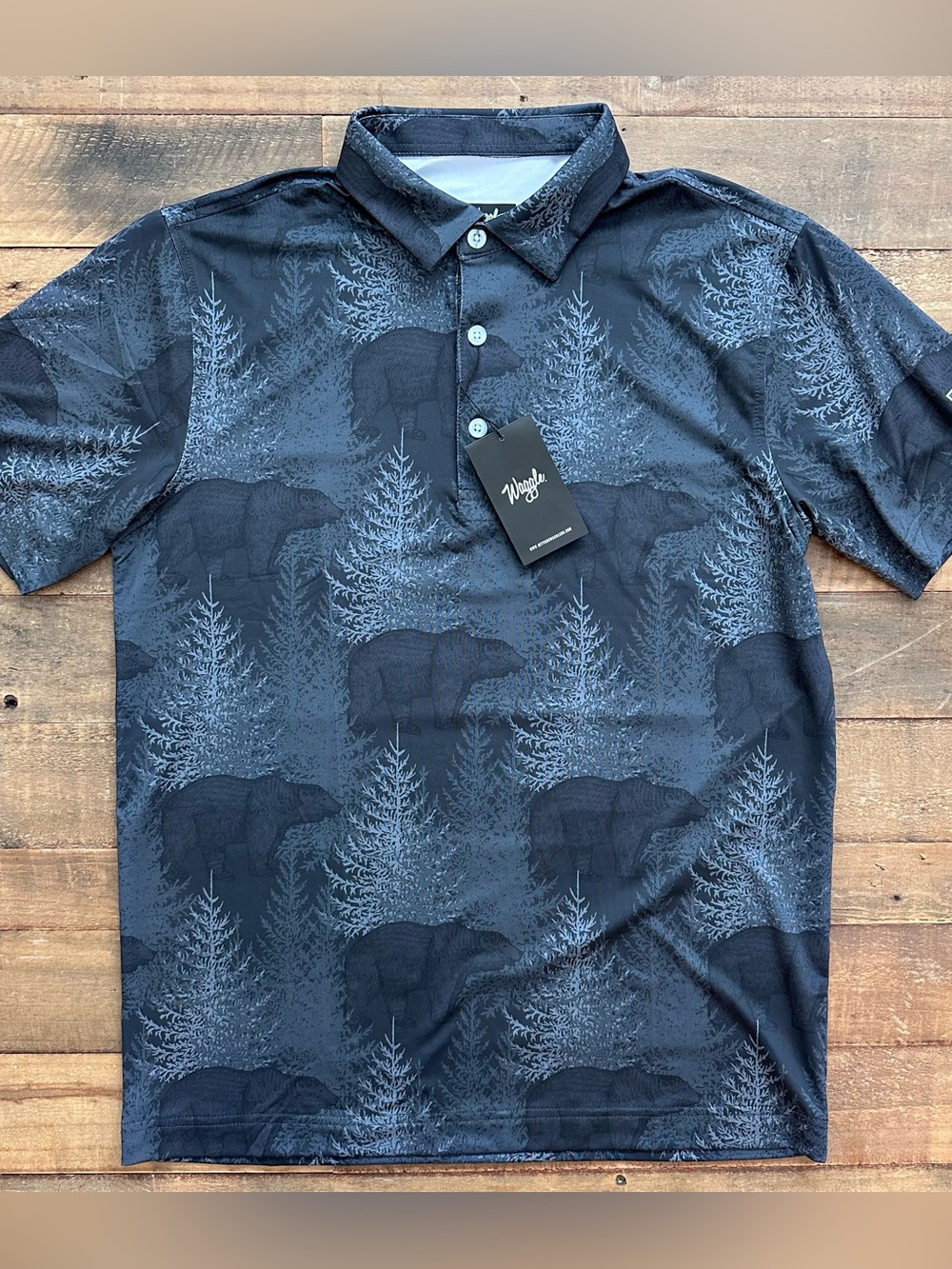 ⭐️NWT Waggle Men's Golf Polo - Bear & Tree Print (Small) - Picture 1 of 5